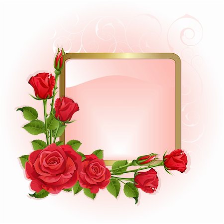 Pink background with red roses and gold frame. Stock Photo - Budget Royalty-Free & Subscription, Code: 400-04675085