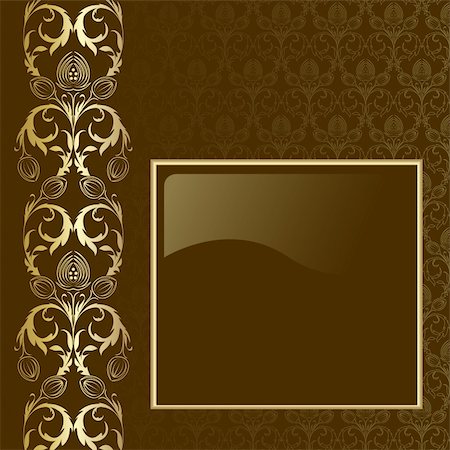 damask vector - Brown background with flowers and leaves and gold frame. Stock Photo - Budget Royalty-Free & Subscription, Code: 400-04675087