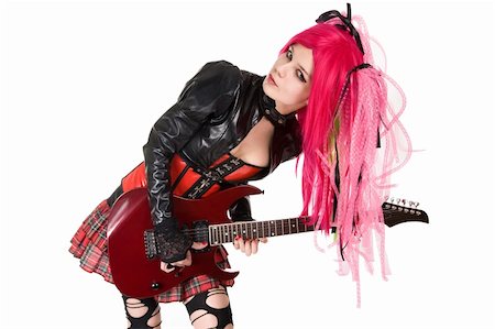 Gothic girl playing guitar, isolated on white background Stock Photo - Budget Royalty-Free & Subscription, Code: 400-04675147
