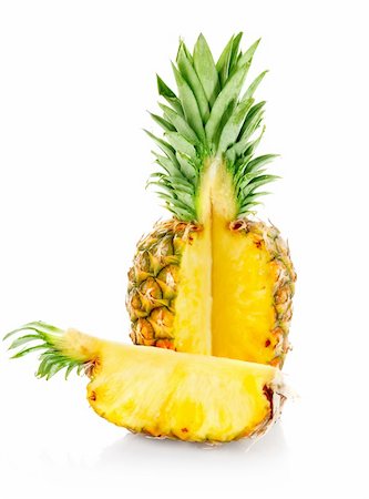 pineapple leaves - ripe ananas with cut  isolated on white background Stock Photo - Budget Royalty-Free & Subscription, Code: 400-04675379