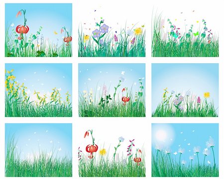 simsearch:400-04583701,k - Vector grass silhouettes backgrounds set. All objects are separated. Foto de stock - Super Valor sin royalties y Suscripción, Código: 400-04675431