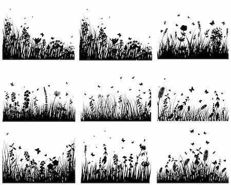 simsearch:400-08615799,k - Vector grass silhouettes backgrounds set. All objects are separated. Stock Photo - Budget Royalty-Free & Subscription, Code: 400-04675432
