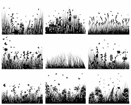 simsearch:400-04678689,k - Vector grass silhouettes backgrounds set. All objects are separated. Photographie de stock - Aubaine LD & Abonnement, Code: 400-04675433