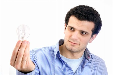 man with light bulb on hand Stockbilder - Microstock & Abonnement, Bildnummer: 400-04675477