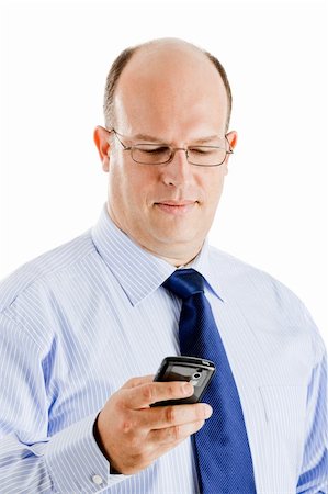 simsearch:400-05718346,k - Middle-aged businessman sending a text message, isolated on white background Foto de stock - Super Valor sin royalties y Suscripción, Código: 400-04675642