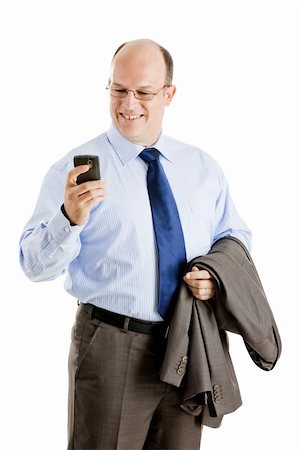 simsearch:400-06091141,k - Middle-aged businessman sending a text message, isolated on white background Photographie de stock - Aubaine LD & Abonnement, Code: 400-04675643