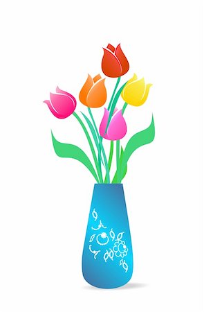 Vector illustration of beautiful vase with tulips is isolated on white background Stock Photo - Budget Royalty-Free & Subscription, Code: 400-04675867