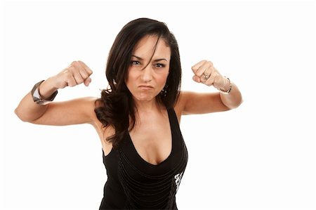 female muscle arm flex - Beautiful Hispanic woman flexing and showing her fists Stock Photo - Budget Royalty-Free & Subscription, Code: 400-04675940