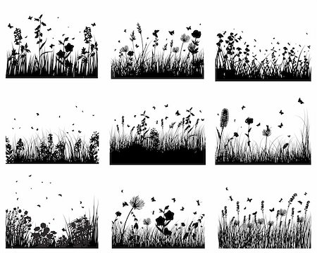 simsearch:400-04678689,k - Vector grass silhouettes backgrounds set. All objects are separated. Photographie de stock - Aubaine LD & Abonnement, Code: 400-04675958