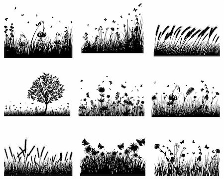 simsearch:400-04678689,k - Vector grass silhouettes backgrounds set. All objects are separated. Foto de stock - Super Valor sin royalties y Suscripción, Código: 400-04675959