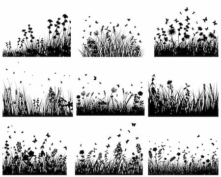 simsearch:400-04678689,k - Vector grass silhouettes backgrounds set. All objects are separated. Foto de stock - Super Valor sin royalties y Suscripción, Código: 400-04675960