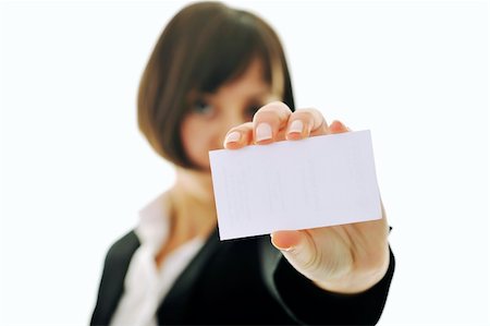 simsearch:400-06071690,k - young business woman isolated on white showing and displaying empty business card ready for text Photographie de stock - Aubaine LD & Abonnement, Code: 400-04676055