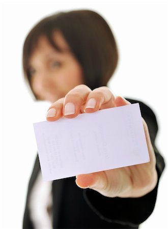 simsearch:400-06071690,k - young business woman isolated on white showing and displaying empty business card ready for text Photographie de stock - Aubaine LD & Abonnement, Code: 400-04676058