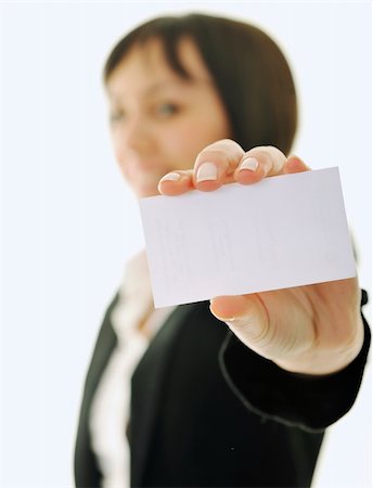 simsearch:400-06071690,k - young business woman isolated on white showing and displaying empty business card ready for text Photographie de stock - Aubaine LD & Abonnement, Code: 400-04676061