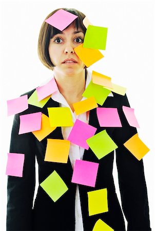 funny office mad - one frustrated young business woman with many of post it representing concept memory and frustration on work Stock Photo - Budget Royalty-Free & Subscription, Code: 400-04676062