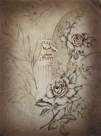 simsearch:400-05156538,k - old wallpaper victorian style, design. Roses. Fotografie stock - Microstock e Abbonamento, Codice: 400-04676586