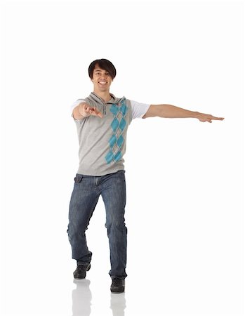 Single Caucasian male tap dancer wearing jeans showing various steps in studio with white background and reflective floor. Not isolated Stock Photo - Budget Royalty-Free & Subscription, Code: 400-04676608