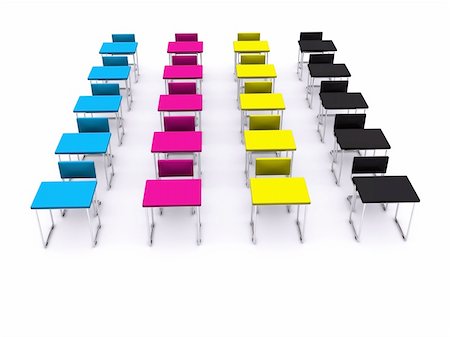 empty school chair - school desks with board. 3d Stock Photo - Budget Royalty-Free & Subscription, Code: 400-04676617
