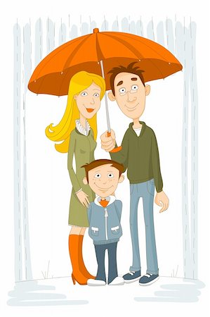 regisser_com (artist) - Illustration of couple of parents protect a child from rain with umbrella. Photographie de stock - Aubaine LD & Abonnement, Code: 400-04676725