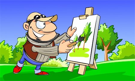 Colourful illustration of artist painting landscape on a canvas. Stock Photo - Budget Royalty-Free & Subscription, Code: 400-04676721