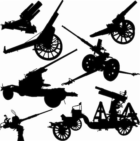 simsearch:400-06091788,k - Set of vector silhouettes of historical and modern cannons Fotografie stock - Microstock e Abbonamento, Codice: 400-04676759