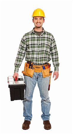 standing handyman with toolbox isolated on white Stockbilder - Microstock & Abonnement, Bildnummer: 400-04676889