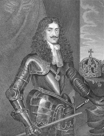 simsearch:400-05323422,k - Charles II (1630-1685) on engraving from the 1800s. King of England, Scotland and Ireland durong 1660-1685. Engraved by W.Finden and published in London by J.Tallis & Co. Foto de stock - Super Valor sin royalties y Suscripción, Código: 400-04676974