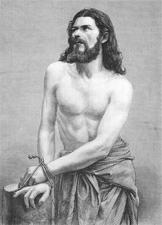 Jesus Christ on engraving from the 1800s. Perfomed by Joseph Mair in the Oberammergau Passion Play. Published in the Graphic in 1870. Stock Photo - Budget Royalty-Free & Subscription, Code: 400-04677047