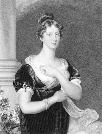 simsearch:400-05323422,k - Princess Charlotte Augusta of Wales (1796-1817) on engraving from the 1800s. Engraved by E.Scriven and published in London by W.Fry and published in London by Fisher & Son in 1832. Foto de stock - Super Valor sin royalties y Suscripción, Código: 400-04677149