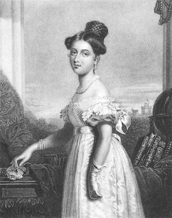 reine victoria - Queen Victoria (1819-1901) at the age of 18 on engraving from the 1800s. Queen of Great Britain during 1837-1901. Engraved by J.Cochran from a painting by G.Hayter and published in London by Fisher,Son & Co. Photographie de stock - Aubaine LD & Abonnement, Code: 400-04677156