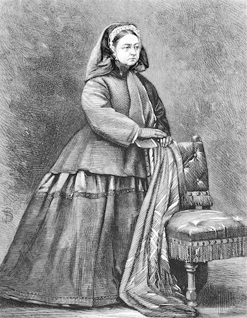 simsearch:400-05323422,k - Queen Victoria (1819-1901) on engraving from the 1800s. Queen of Great Britain during 1837-1901. Engraved by Butterworth & Heath from a photograph by W&D Downey. Foto de stock - Super Valor sin royalties y Suscripción, Código: 400-04677159