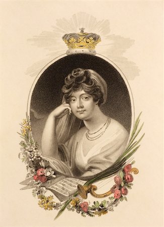 Princess Sophia of Gloucester (1773-1844) on engraving from the 1800s.  Artwork by Marie Anne Bourlier and printed in 1808 for John Bell. Photographie de stock - Aubaine LD & Abonnement, Code: 400-04677152