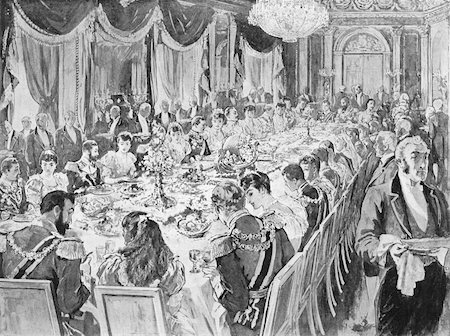 simsearch:400-06456570,k - Royal wedding breakfast in the throne room at the Ehrenberg palace in engraving published by the Graphic in 1894. Stock Photo - Budget Royalty-Free & Subscription, Code: 400-04677185