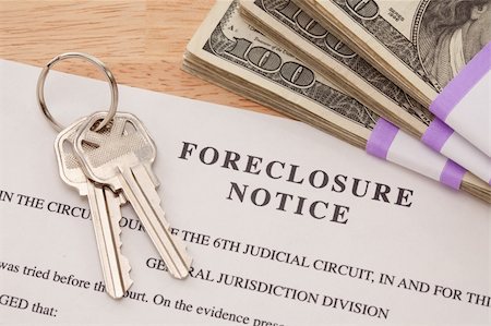 House Keys, Stack of Money and Foreclosure Notice - Cash for Keys Program. Stock Photo - Budget Royalty-Free & Subscription, Code: 400-04677404