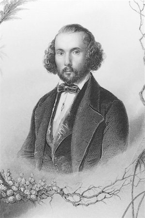 simsearch:400-06642672,k - Felicien David (1810-1876) on engraving from the 1800s. French composer. Engraved by A.H.Payne and published in London by Brian & Payne 17 Paternoster Row. Foto de stock - Super Valor sin royalties y Suscripción, Código: 400-04677581