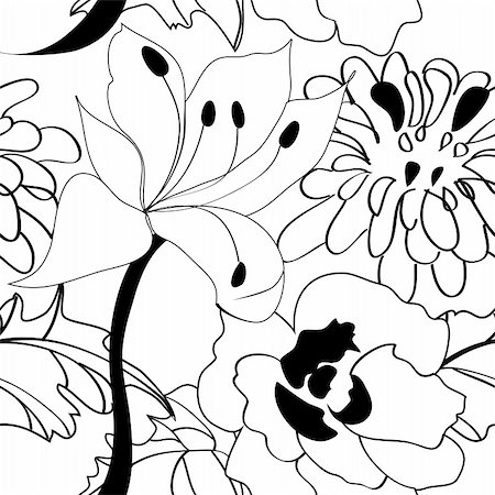 simsearch:400-04677731,k - Black and white seamless pattern with flowers Photographie de stock - Aubaine LD & Abonnement, Code: 400-04677731