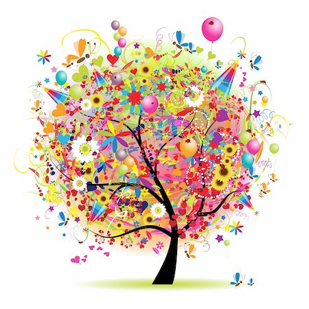 simsearch:400-04691863,k - Happy holiday, funny tree with baloons Foto de stock - Super Valor sin royalties y Suscripción, Código: 400-04677861