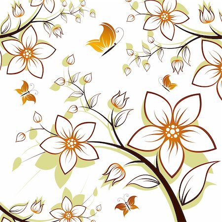 simsearch:614-07032085,k - Vector flower background with butterfly isolated on white Stock Photo - Budget Royalty-Free & Subscription, Code: 400-04677983
