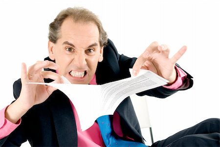 Angry businessman breaking contract on white background. Stock Photo - Budget Royalty-Free & Subscription, Code: 400-04678103