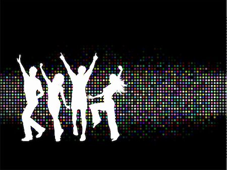 friends silhouette group - Silhouettes of people dancing on a colourful background Stock Photo - Budget Royalty-Free & Subscription, Code: 400-04678194