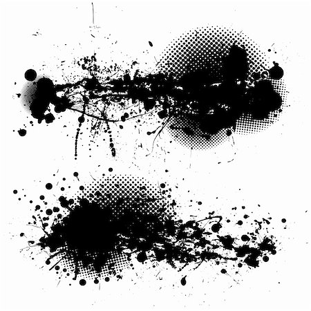 simsearch:400-04497286,k - two black ink splats with halftone dots and white background Stock Photo - Budget Royalty-Free & Subscription, Code: 400-04678452