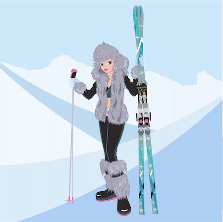 ski fashion - Beautiful girl with alpine skiing in vector format Stock Photo - Budget Royalty-Free & Subscription, Code: 400-04678539