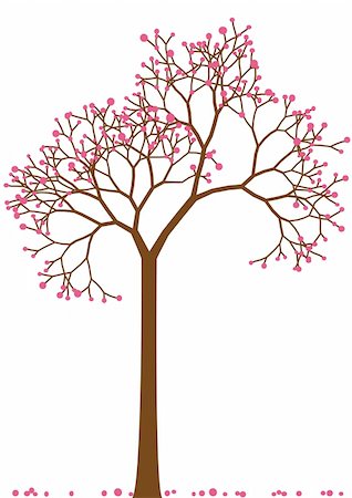 flowers in growing clip art - spring tree with cherry blossom, vector Stock Photo - Budget Royalty-Free & Subscription, Code: 400-04678605