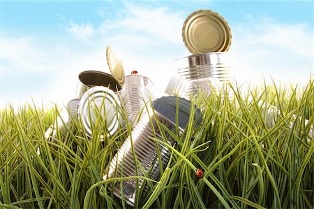 Forgotten empty cans and bottles laying in the grass Stock Photo - Budget Royalty-Free & Subscription, Code: 400-04678629