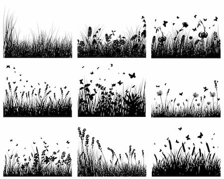 simsearch:400-04678689,k - Vector grass silhouettes backgrounds set. All objects are separated. Photographie de stock - Aubaine LD & Abonnement, Code: 400-04678690