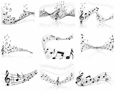 flowing musical notes illustration - Vector musical notes staff backgrounds set for design use Stock Photo - Budget Royalty-Free & Subscription, Code: 400-04678726