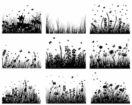 simsearch:400-04583701,k - Vector grass silhouettes backgrounds set. All objects are separated. Foto de stock - Super Valor sin royalties y Suscripción, Código: 400-04678723