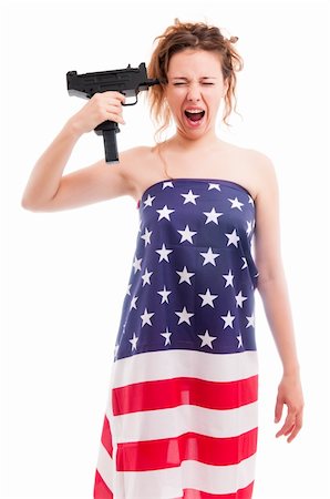 Young woman dress in american flag  is going to commit suicide Stock Photo - Budget Royalty-Free & Subscription, Code: 400-04678836