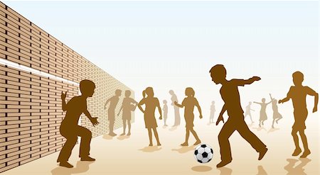 Editable vector illustration of children playing football in a playground Stock Photo - Budget Royalty-Free & Subscription, Code: 400-04679343