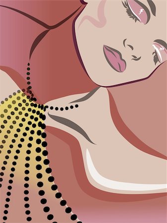 simsearch:400-04679404,k - illustration drawin of a woman with a long beaded necklace Foto de stock - Royalty-Free Super Valor e Assinatura, Número: 400-04679404